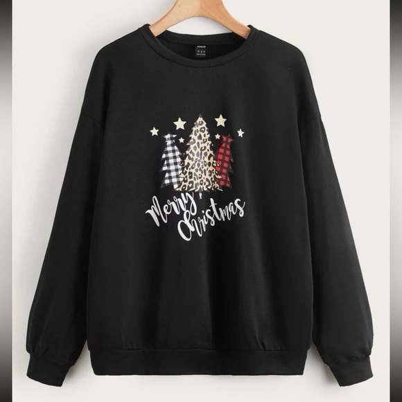 Christmas Holiday Black Drop Shoulder Pullover (NWOT) - Picture 1 of 11